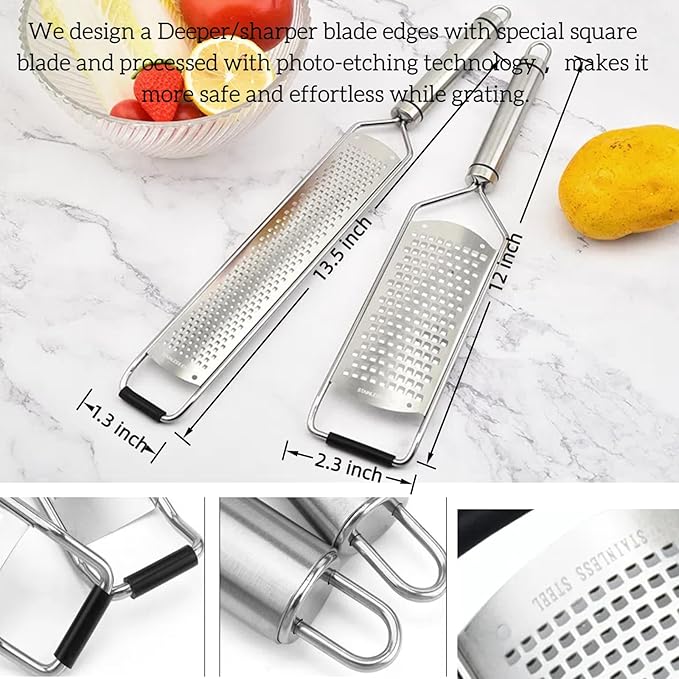 13.5 inch Lemon Zester, 304 Stainless Steel Cheese Grater, Kitchen Tool Metal Zester for Vegetable Fruits, Ginger, Garlic, Nutmeg, Chocolate, Citrus, Lime Zesters & Grater.