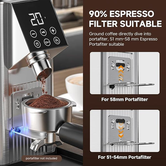 Burr Coffee Bean Grinder for Home Use with 45 Precise Grinding Settings, Espresso Grinder with Height Adjustable Funnel Stand, LED Touch Panel, Anti-static Design, Micro Switch User Friendly