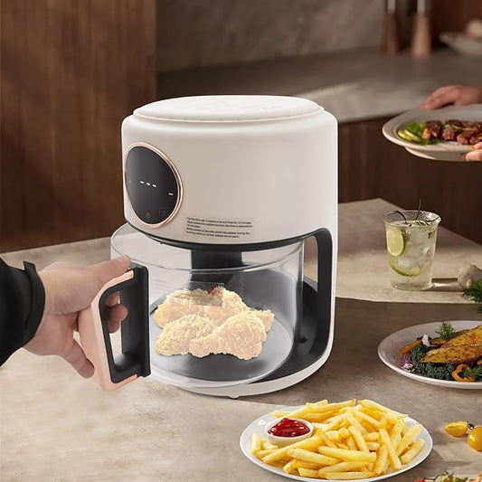 4.2L Glass Air Fryer with Transparent Fry Bowl,1200W 360° Viewable Air Fryer with Digital Display, Countertop Convection Oven,176℉-392℉ Adjustable,60-Min Timer, 8 Modes for Home,Outdoor Picnics