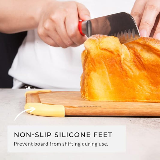 Elihome Premium Series Color Code Wood Fiber Dishwasher Safe Cutting board for Kitchen, Made in USA, Food Icon, Juice Grooves, Non-Porous, Non-slip Feet, Medium 13" x 10"