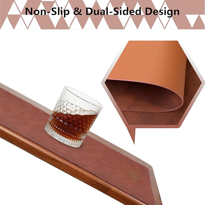 Jovono Faux Leather Placemats Set of 6, 17.8"x11.8", Waterproof & Oil-Proof Table Mats, Easy-Clean Washable Kitchen Place Mats for Dining Table, Fabric Texture, Brown Mat