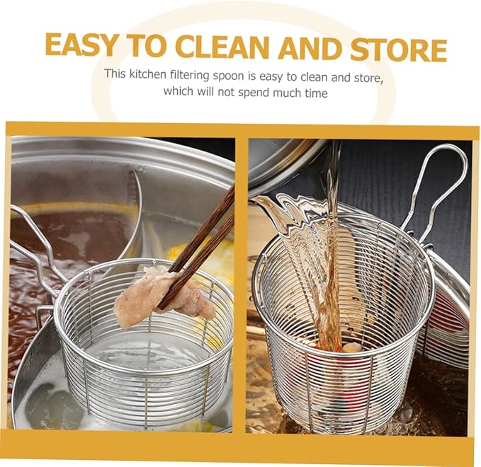 PRETYZOOM Stainless Steel Noodle Strainer with Heat-Resistant Mesh and Hook 3.85 Inch Colander for Hot Pot Ramen Pasta Cooking Kitchen Supply
