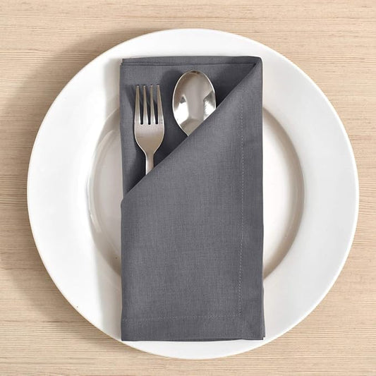 FINGERCRAFT Cloth Napkins, Cotton Linen Mitered Corner Soft Durable Washable Eco-Friendly Napkins Cloth 12 Pack, 18x18 inch Premium Quality for Home Hotel Parties Christmas Wedding Dinner Charcoal