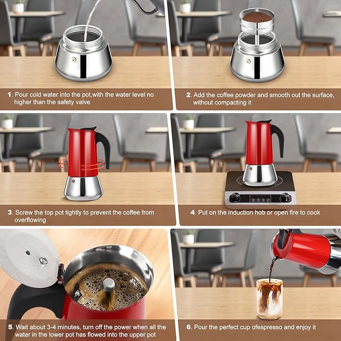 DITOSH 4 Cup Stovetop Espresso Maker Stainless Steel Moka Pot Stove Top Percolator Italian Coffee Makers Capable Mocha Greca Machine Cafe Classic Induction Cookers for Home and Camping 200ml 6.6oz