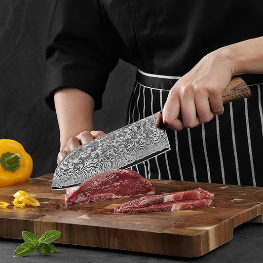 Wakoli EDIB Pro Premium Big Santoku Knife – Japanese Style Kitchen Knife | 6.7-Inch Genuine Damascus Steel Blade with VG10 Core | Ergonomic Pakkawood Handle | Professional Chef Knife in Gift Box