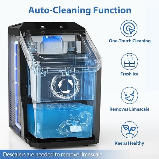 Aeitto Nugget Ice Maker Countertop, 55lbs/Day, Rapid Ice Release in 5 Mins, Large Capacity Chewable Ice Maker, Self-Cleaning with Stainless Steel Housing Ice Machine for Home Office and Party, Blcak