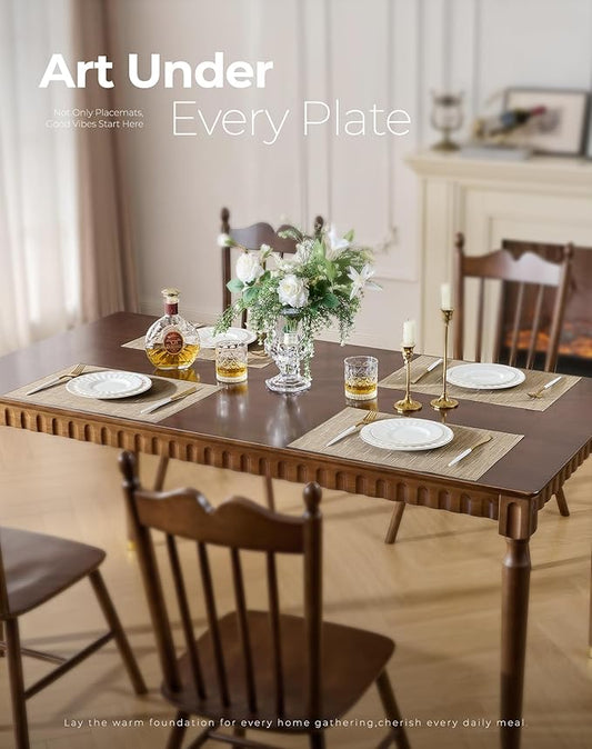 Leetaltree Light Brown Placemats Set of 12 - Heat Resistant Non-Slip Place mats for Dining Table, Washable Durable PVC Vinyl Woven Table Mats(Light Brown, 12)