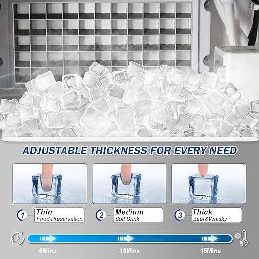160LBS/24H High Output - Commercial Ice Maker Machine - 55 Clear Ice Cubes/Round (11-20 Mins), 35LBS Storage, Stainless Steel Undercounter/Freestanding for Home/Bar/Outdoor