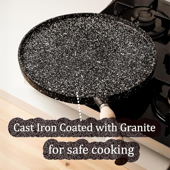 Cast Iron Comal Pan Tawa for Para Tortilla Comales Dosa Crepe Pancake Roti Griddle Cooking Cooker Warmer Maker Mexican Indian Nonstick Skillet Grill Frying Cookware Stove Top Stovetop Non Stick