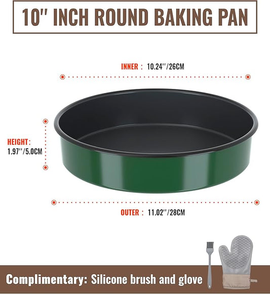 Round Pizza Cake Baking Pan Bread Roasting Dish 10 Inch Non-Stick Enamel Cookware for Cookie Pie Fish Roasts, Non-Toxic Carbon Steel Oven Dishwasher Safe Christmas Party Gift for Mother Bakeware