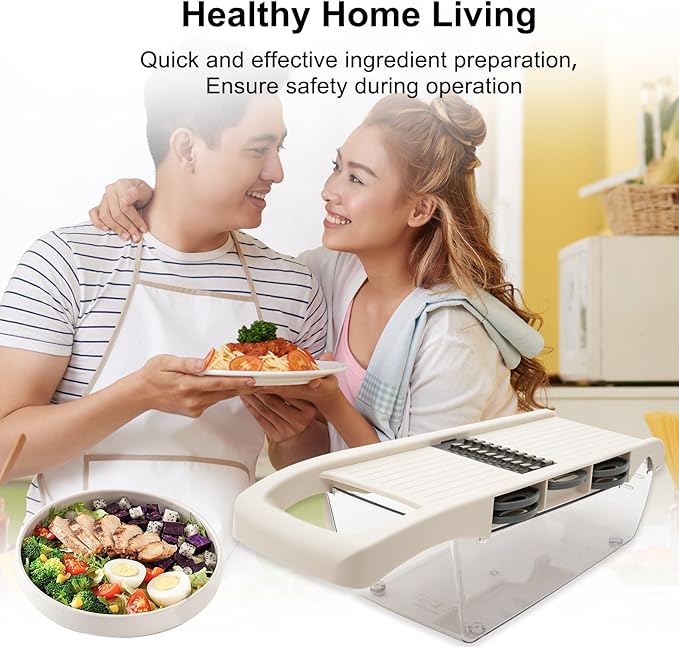 ZHANG XIAO QUAN 6-in-1 Safe Mandoline Slicer for Kitchen, Cheese Grater Vegetable Spiralizer and Veggie Slicer for Cooking & Meal Prep Food Chopper, White