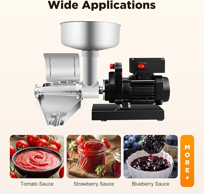 450W Electric Tomato Strainer, Tomato Sauce Maker, Stainless Steel Tomato Paste Maker, Suitable for Tomato, Strawberry, and Blueberry Sauces, 110V
