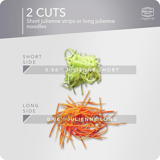 Börner by Reston Lloyd Roko PowerLine • Short & Long Vegetable Strips/Noodles & Safety Food Holder • Made in Germany, White