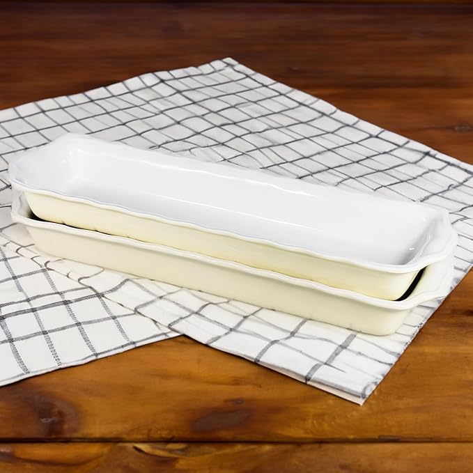 15" x 3.5" Ceramic Loaf pan, Set of 2, 27 OZ Rectangle Bakeware Baking Supplies Heritage Loaf Pan - Relatively long, for Cake Bread Meatloaf and More, Cream olor