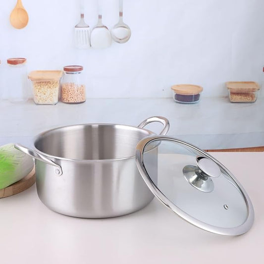DSOPHORAT 304 Stainless Steel Cooking Pot Soup Pot hot Pot Stock Pot 7Qt Soup Pasta Pot with Lid Sauce & Reheat Food,Induction/Gas/Stovetops for Family Meals(26cm/8L7.3qt)