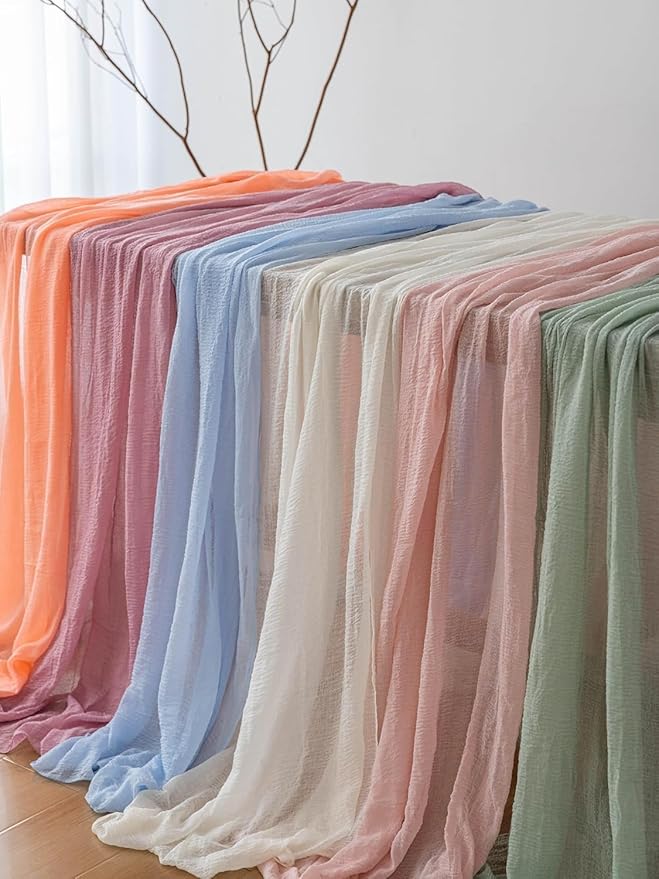 Keketoarrange 6pcs Beige Cheesecloth Table Runner Gauze Rustic 120 Inch 10 FT for Wedding Baby Shower Bridal Shower Birthday Engagement Garden Party Long Sheer Boho Spring Easter Home Decorations