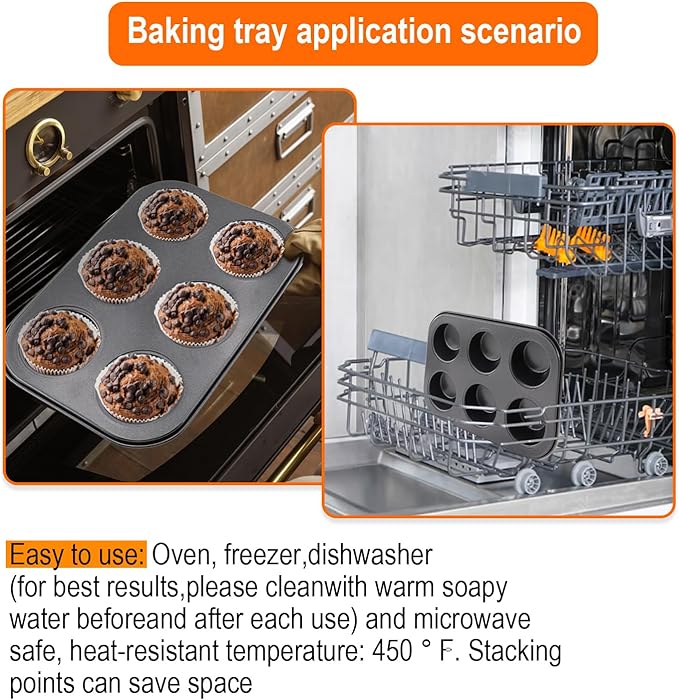 DRAONGYE 2 Packs Round Muffin Baking Pan, Premium Steel Muffin Pan for Baking, Cupcake Tin Cheesecake Pans, Bakeware Muffin Top Pan (6 Cups,Black)