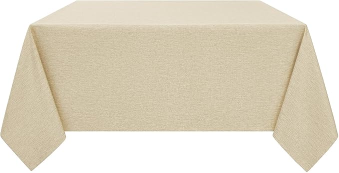 Faux Linen Square Tablecloth for Dining Room,Waterproof Texture Decorative Farmhouse Rustic Table Cloth for Indoor Outdoor Party, Holiday, Banquet Picnics, Patio,52 x 52 Inch (Square),Beige