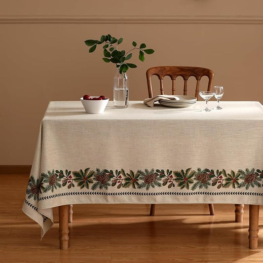ISAENNE Designer Christmas Linen Small Square Tablecloth,Light Beige Western Elegant Table Cloth,Wrinkle Resistant Decor Tablecloths for Dining Thanksgiving Kitchen Christmas,55"*55"-Carol G