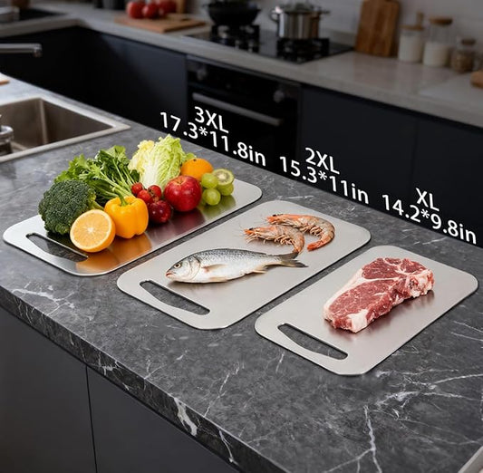 URMONA 3 PCS 304 Stainless Steel Cutting Board For Kitchen, Non-Staining&Odor-Free, Burr-Free Edges, Dishwasher Safe, Non Toxic Cutting Board(XL+2XL+3XL)