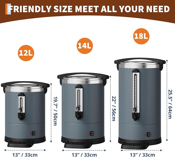 Garvee 12 L/80 Cups Coffee Urn-3.2 gal Double Wall Commerical Coffee Maker for Buffet Catering Wedding Gathering,Large Capacity Hot Coffee Dispenser,Stainless Steel Hot Water Urn-Grey