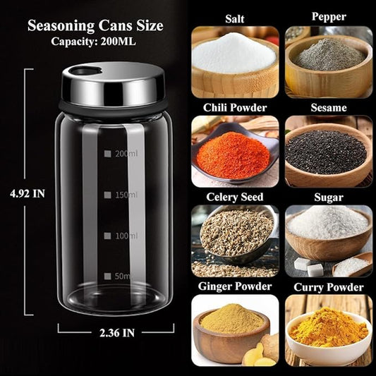 Verdental 7 oz Salt Pepper Shakers with Adjustable Outlet Holes Clear Glass Shaker Bottles Spice Seasoning Cans for Kitchen Decor and Home Restaurant BBQ Camping Farmhouse Kitchen Accessories (200ml)