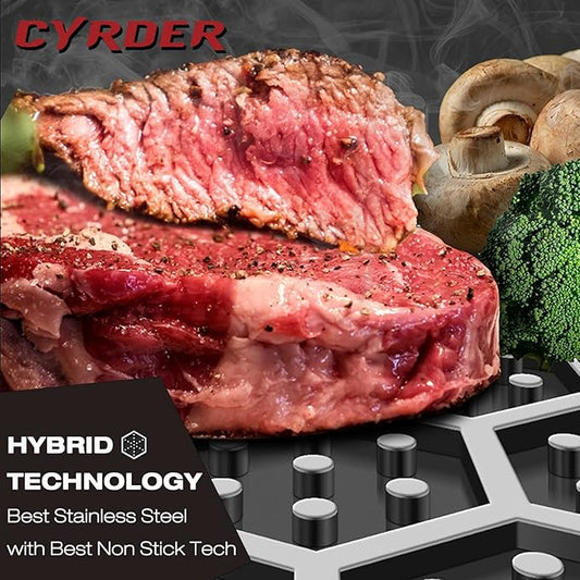 Cyrder Nonstick Large Stainless Steel Wok, PFOA Free Hybrid Non-Stick Pan, Dishwasher Oven Safe, Stay Cool Handle Skillet, Works with Induction Cooktop/Ceramic/Gas/Electric Stove