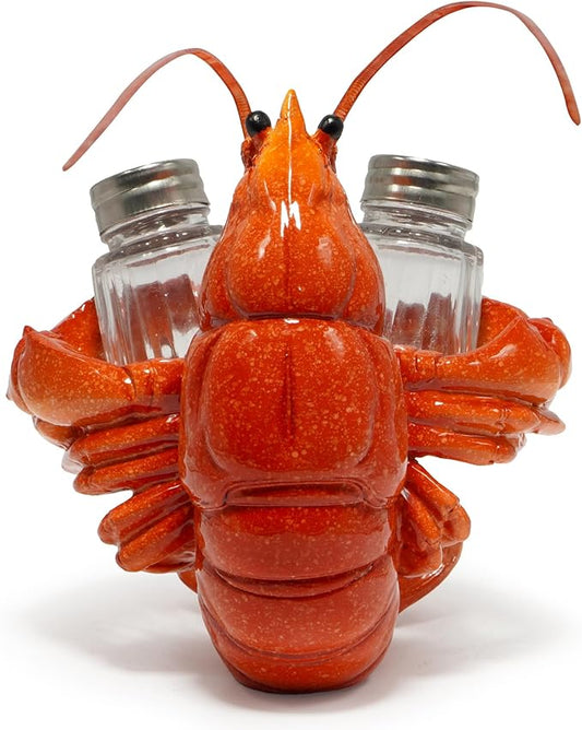 Hodao Lobster With Salt and Pepper Shaker Figurines Decoration Lobster Set with Holder Figurine for Beach Bar or Tropical Kitchen Decor Table Decor By Home Gifts For Mom (Orange)