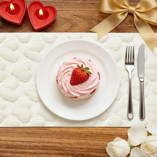 Table Runner 13x108 Inch for Valentine's Day, 3D Heart Shape Winter Holiday Decorative Farmhouse Table Decorations for Kitchen Dinning, Indoor Outdoor Dinner Party Decor (White)