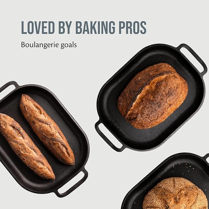 Challenger Bread Pan Bundle – Cast Iron Loaf Pan with Lid, 12 Flour Sack Towels & Bench Knife for Homemade Bread Baking – Sealed Bread Cloche Inverted Dutch Oven Set – Made in the USA