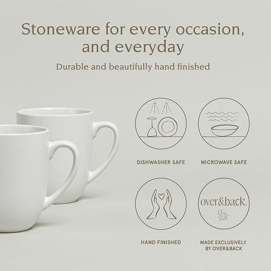 over&back Coupe Stoneware Coffee Mugs - 4-Piece Mug Set - Enjoy the Perfect Cup of Coffee, Tea, Latte, and More - Semi-Matte White - 15 Oz