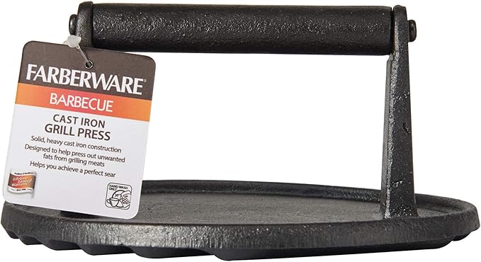 Farberware Barbecue Cast Iron Grill Press, 7-Inch, Black