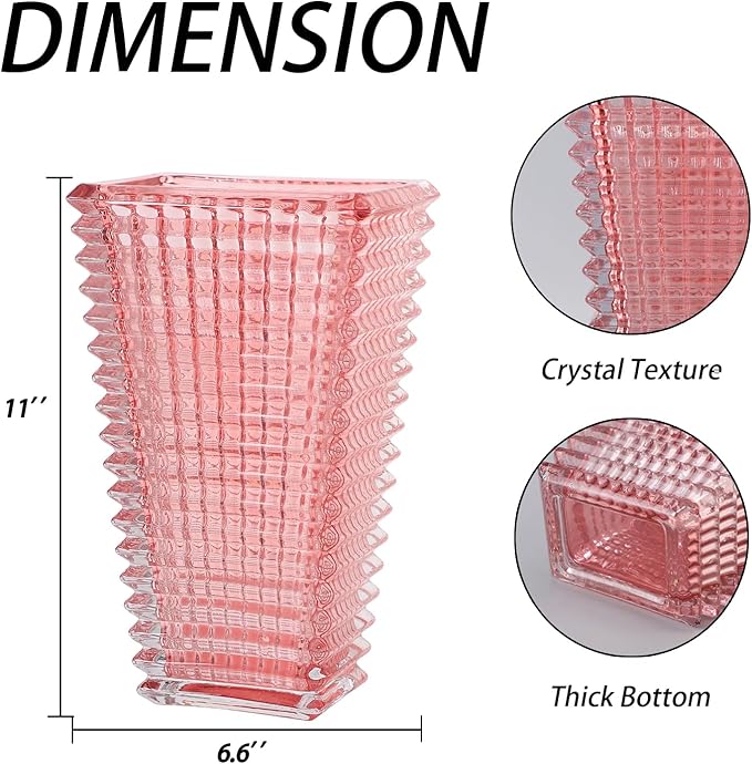 MCMCNCUIU Crystal Glass Vase, Large Crystal Vases for Flowers, Large Flower Vase, Pink Modern Vases for Living Room, Bedroom, Kitchen, Dining Table, Mantle, Wedding, 11 Inches