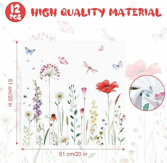 12 Pcs Spring Cloth Napkins Floral 20'' x 20'' Washable Dinner Tea Party Napkins for Kitchen Party Wedding Restaurant Indoor Outdoor Botanical Fresh Spring Summer