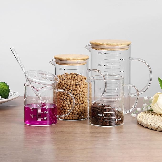 PATIKIL 500ml Glass Measuring Cup, Borosilicate Glass Beaker Graduated Liquid Measure Cups with Straw V-Shaped Spout for Kitchen Drinking Restaurant, White Printed Scale