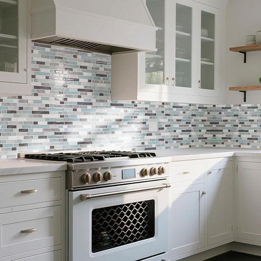 Art3d 10-Sheet Heavy-Duty Peel and Stick Backsplash, Waterproof Wall Tiles Stick on Kitchen Backsplash Living Space, Gray & Blue