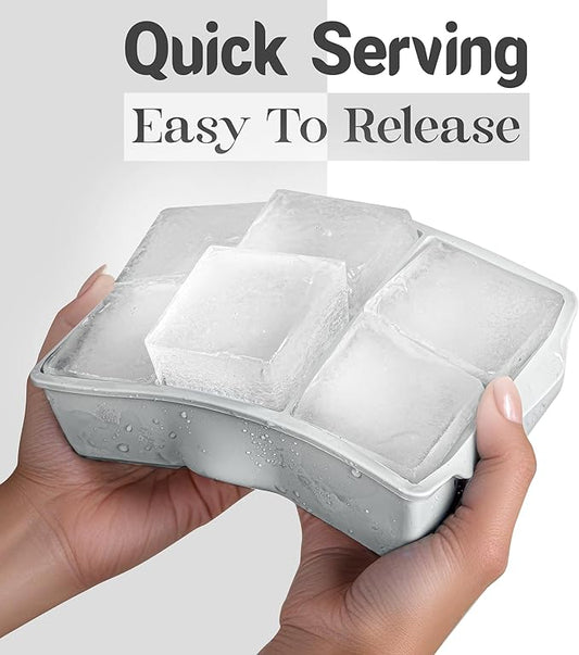 KitchFort Large Silicone Ice Cube Tray (2-Pack), Easy Release 2" Big Ice Cubes - Cocktail, Whiskey Ice Cubes Mold - Ice Trays for Freezer with Lid - Stackable Silicone Ice Tray - Gray