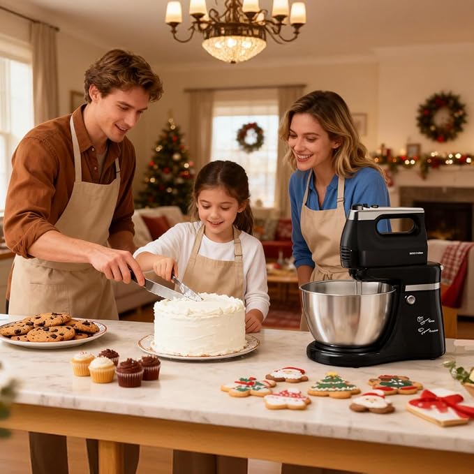 Stand Mixer Hand Mixer Kitchen Electric - 2-IN-1 4.8 QT Auto-Rotating Bowl & Beater Tilt-Head Standing Mixer, 250 Watt 5-Speed with Turbo Boost Household Mixer with Beaters & Dough Hooks for Baking