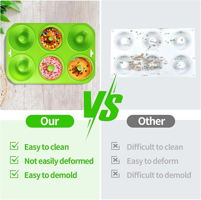 Cupidove 2PCS Silicone Donut Mold, 6 Holes BPA Free Donut Pan Baking Mold, Donut Pan for Baking Heat Resistant Doughnut Baking Pan Non-Stick Food Grade Silicone Doughnut Pan Set (Green)