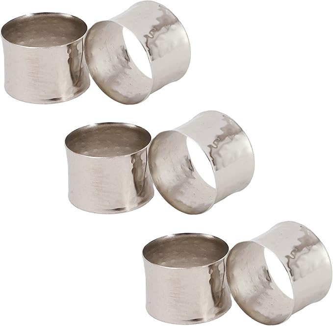 Handmade Round Hammered Silver Napkin Rings Holder for Dinning Table Parties Everyday, Set of 6