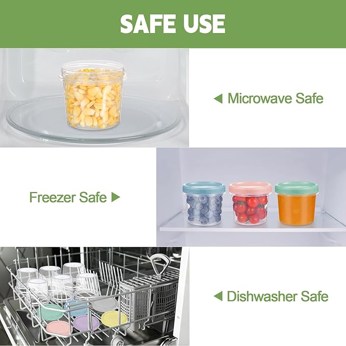 6 Piece 10 oz Plastic Food Storage Containers with Lids, Reusable Freezer Storage Containers, Small Meal Prep Containers with Pen and Brush, BPA-Free, Screw Top, Microwave & Dishwasher Safe