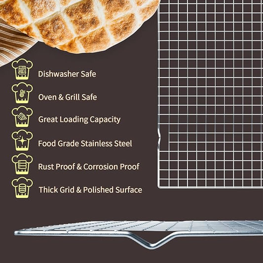 Cooling Rack for Baking 2-Pack, 16x10 Inches Baking Rack, Thick Wire Cookie Rack for Cooking, Roasting, Grilling, Drying, Oven Safe, Fits Half Sheet Pan, Silver