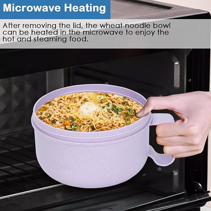 Unbreakable Microwave Soup Mugs with Lids and Handles,Microwave Ramen Bowl with Lid for Soup and Instant Noodles,Oatmeal, Gumbo, Salad,BPA Free (Lavender Purple)
