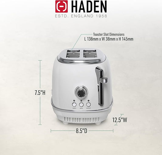 Haden Heritage 2-Slice Wide-Slot Toaster, Stainless-Steel Bread Toaster with Adjustable Browning Control, Non-Slip Feet & Crumb Tray, Ivory & Chrome
