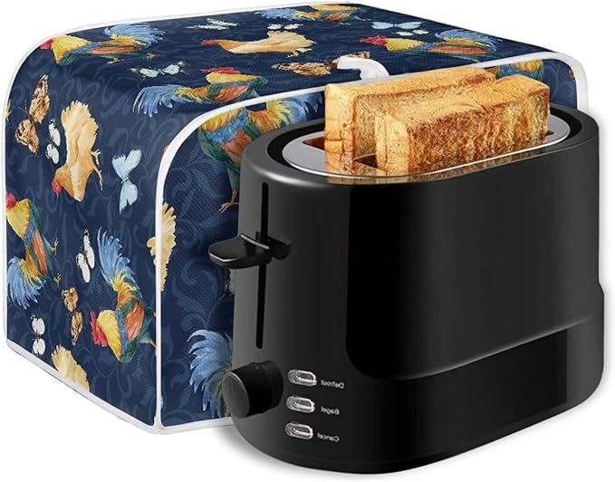 Annejudy Butterfly Rooster 4 Slice Toaster Cover Chicken Print Bread Maker Cover, Dust and Fingerprint Protection, Machine Washable