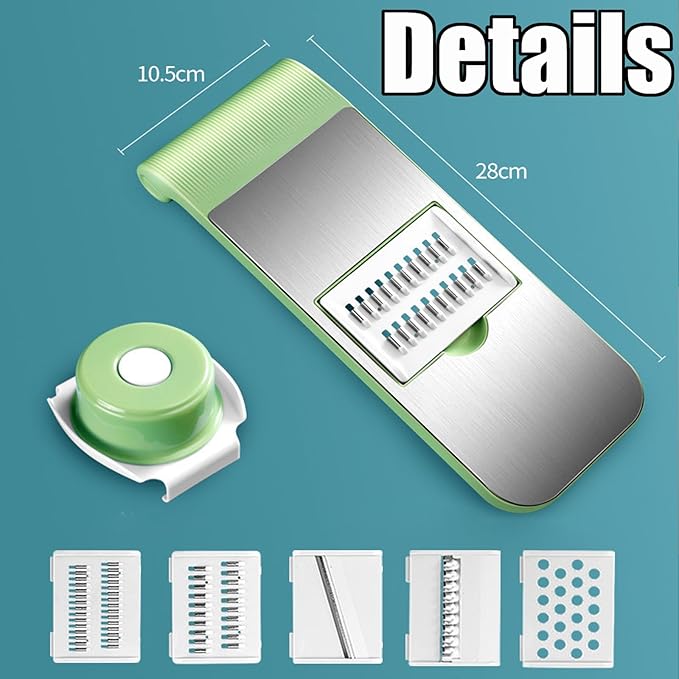 Multifunctional Vegetable Cutter, Multi-Function Vegetable Cutters, Portable Adjustable Safe Vegetable Mandoline Cucumber Potato Lettuce Carrot Shredder Chip Peeler Slicer, with Blades (5 Blade+1 Box)
