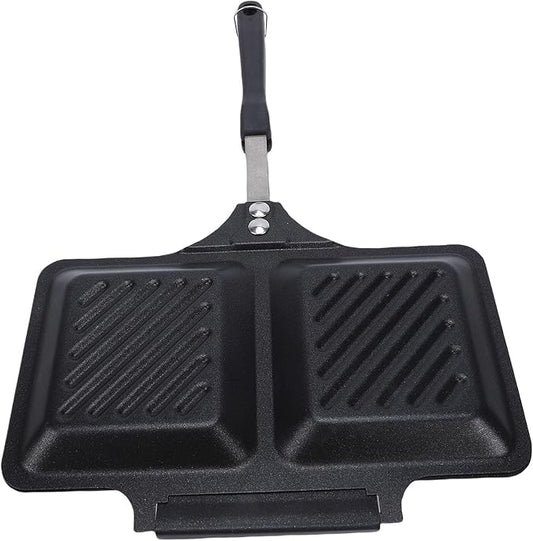 Haofy Grilled Maker Non Stick Coating Double Sided Stovetop Panini Press for 2 Minute Even Cooking Suitable for Home Kitchen Camping Trips Picnics Compatible with Gas Electric (Black)
