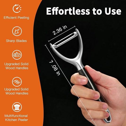 KULUNER 304 Stainless Steel Multi-Function Kitchen Peeler - With Solid Wood Handle, Sharp & Durable Blade, Effortlessly Peels Vegetables and Fruits, Essential Kitchen Tool