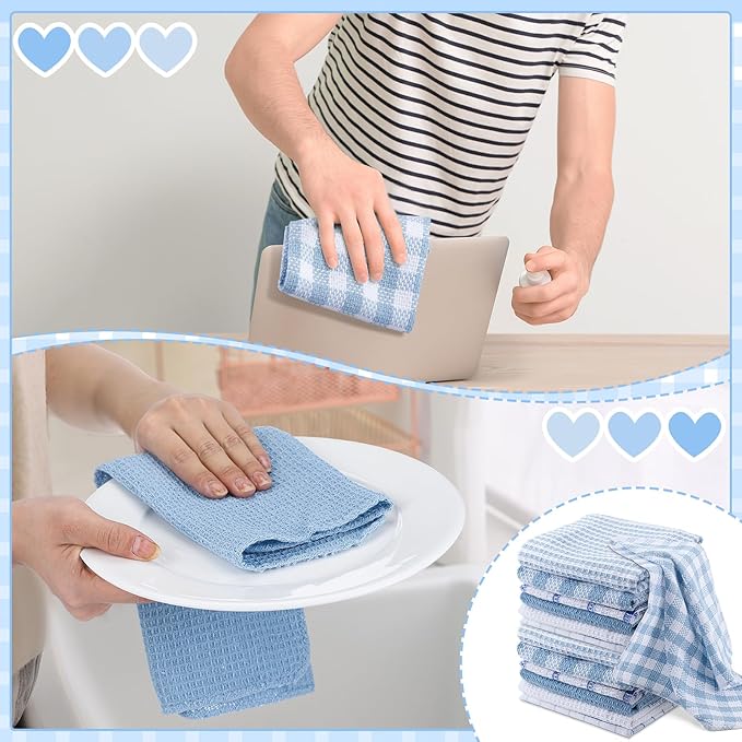 Patelai 12 Pcs Kitchen Dish Cloths for Washing Dishes Absorbent Dish Rags Cleaning Reusable Towels for Scrubbing Wipe Glass Xmas Home Household Supplies(Blue,13.8'' X 13.8'')