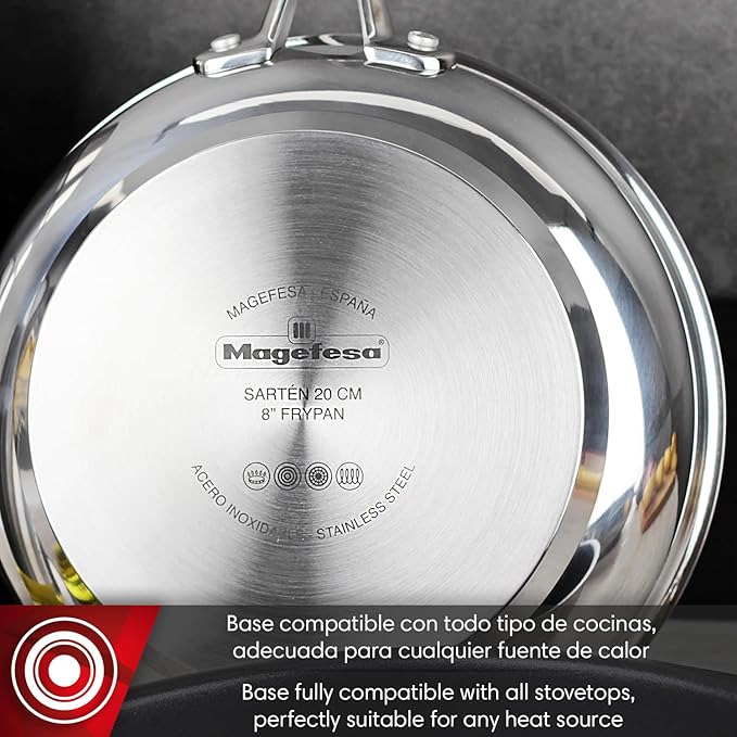 Magefesa Balance 11-Inch Stainless Steel Frying Pan with Xylan Plus Non-Stick Coating – Energy-Saving Full Induction Base, Triple-Layer Diffuser Bottom, Oven Safe, Anti-Splash Design, Skillet